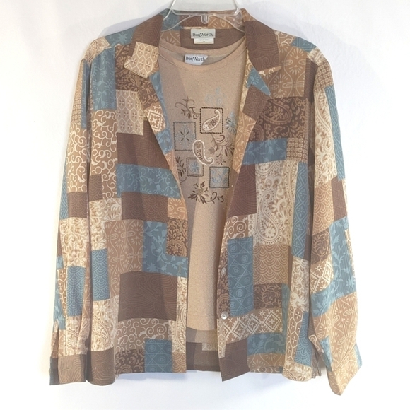 BonWorth Patterned 2 piece Patterned Shirt Blouse Set Size SP - Picture 2 of 12